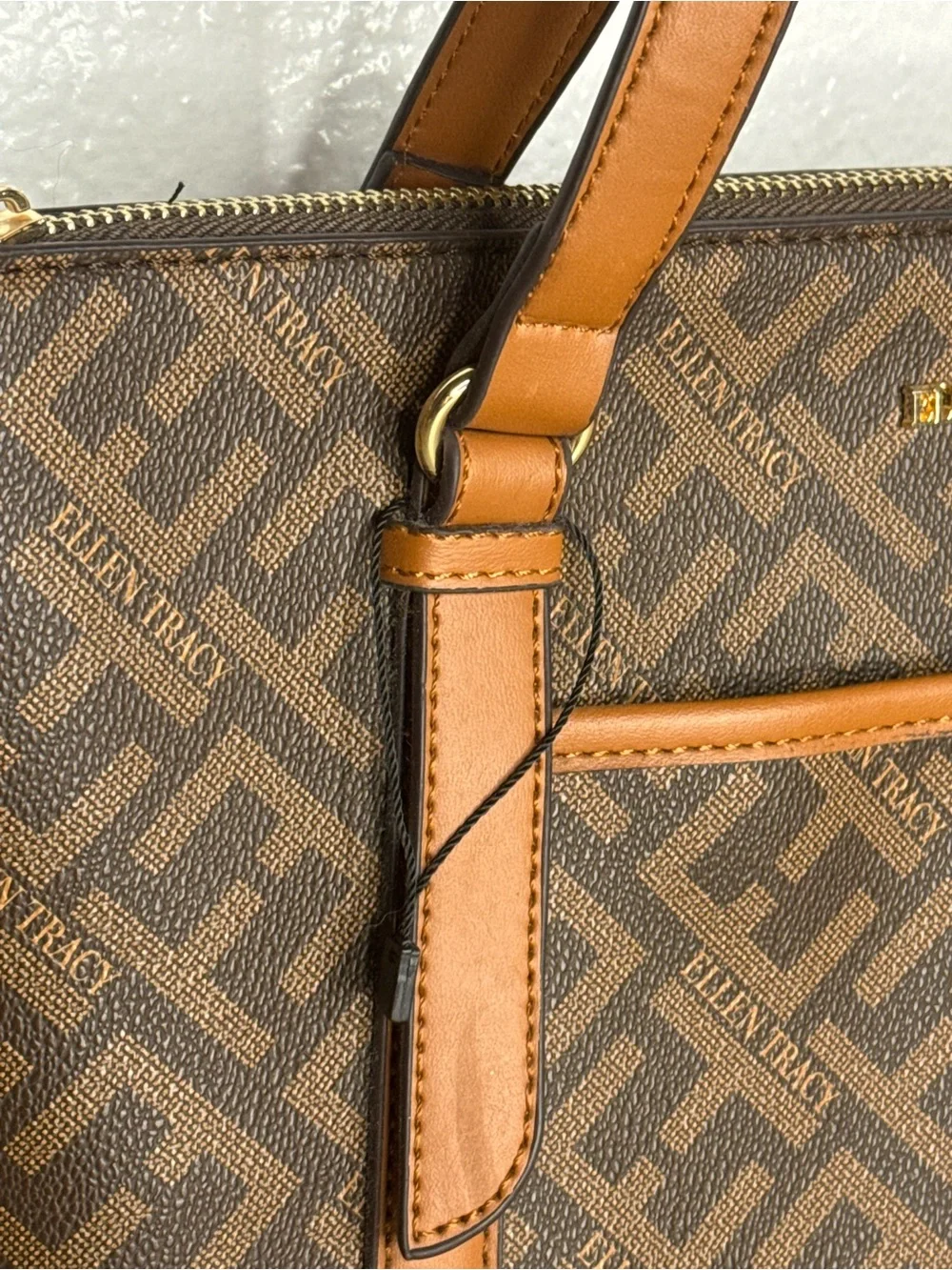Ellen Tracy - Brown Monogram Tote with Tan Trim Brand New Bag